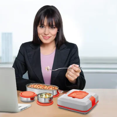 milton stainless steel grey red flatron electric tiffin set of 3 product images orv3ow5bzfz p603557698 3 202308031238