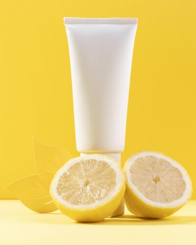 cream container with lemons scaled