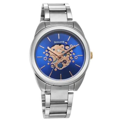 Sonata Unveil Quartz Multifunction Blue Dial Stainless Steel Strap Watch for Women-8182KM03