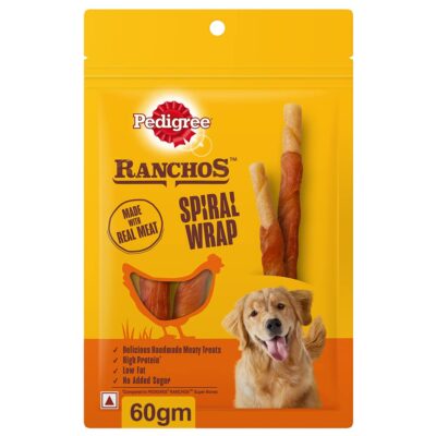Pedigree Ranchos Spiral Wrap Treats for Dog of All Life Stages (Chicken and Smoky Lamb Flavour, Stick, 60 G)
