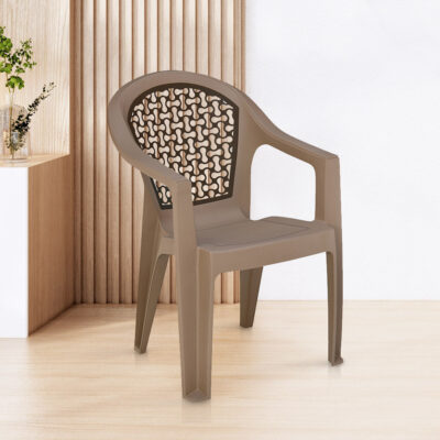 Nilkamal Paradise Plastic Armchair (Ratian Dark Beige, Season Rust Brown & Ivory)