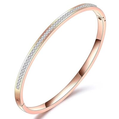 Anti Tarnish Jewellery | 18K Gold Plated Stainless Steel Openable Crystal Bracelet | Latest Stylish Cuff Bangle | Love Friendship Couples Gifts for Women Girls Mother Sister Wife Girlfriend