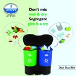 Joyo Oval Dual 2 In 1 Dustbin with Lid Step-On Pedal Bin. Twin Color Dustbin for segregation of dry and wet waste. Dustbin for Kitchen, Bathroom, Home & Office 15.4 Liters - Green & Blue