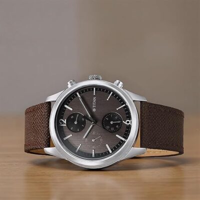 Titan Wrist Wit Quartz Analog with Day and Date Brown Dial Leather Strap Watch for Men-1805SL12/NT1805SL12