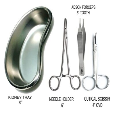 Alis Surgical Instrument Suture Set with Kidney Tray – CE Certified Needle Holder, Adson Forceps & Iris Scissors, 8" Stainless Steel
