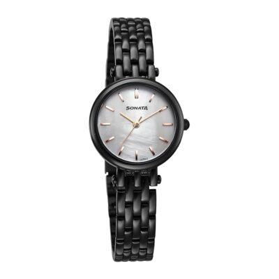 Sonata Quartz Analog White Dial Stainless Steel Strap Watch for Women