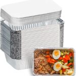 660ml Aluminium Silver Foil Container 50pc pack with Lid | Food Storage Aluminum Disposable Containers large | use and throw food packaging box for packing for kitchen.