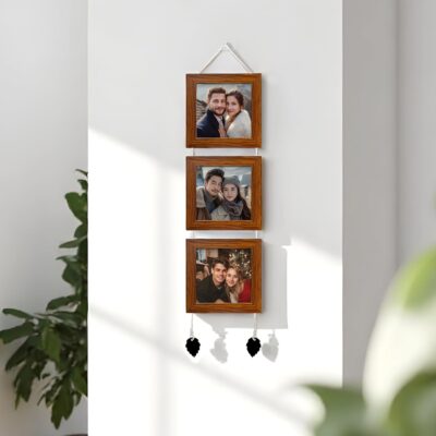 Art Street Set of 3 Photo Frames (5x5 Inch, Brown) | Wall Hanging Picture Frames for Home & Office Decoration
