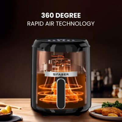 Faber 4L 1350W Digital Air Fryer| Fry, Bake, Roast, Toast, Defrost, Grill & Reheat| 85% Less Oil, 360° Air Cooking| 12-Preset Menu, LED Display, Touch Control, Non-Stick Pan, (Black)| FAF 4.0L AS BK