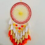 M/S Rakhi Handicraft 8-Inch Handmade Tassel Dream Catcher Wall Decoration – 35.5cm x 71cm (14" x 28") – Orange & White