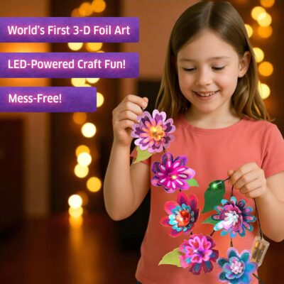 Flower Lights- DIY Foil Art and Craft Kit for Girls 9-12, Make 3D Flower String with 10 LED Bulbs, Mess Free Creative Toy & Room Decor, Birthday Gift for Kids Age 8+ Years