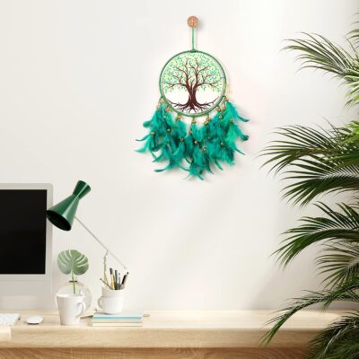 DULI Handmade Tree of Life Canvas Dreamcatcher – Wall Hanging for Home, Bedroom, Office, Balcony, Garden & Car Décor – 49 cm (Green)