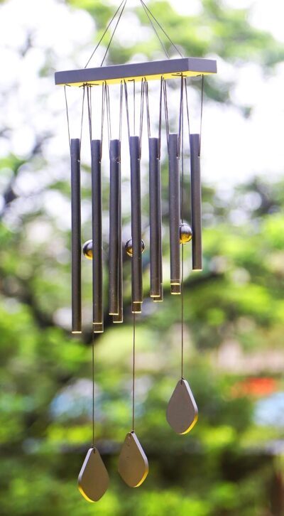 Paradigm Pictures Wind Chimes for Home – Positive Energy Hanging Décor for Balcony & Bedroom – Black, 12 Pipes