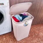 Joyo Drop Laundry Multipurpose Plastic Laundry Basket/Bin/Hamper/Bucket/Storage Organizer With Lid, 54 Ltr - Royal Light Brown