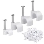 Hi-PLASST Cable Clips Combo (200pcs, 4 Sizes) – Wire Fasteners with Metal Nails for Cable Management