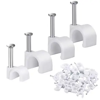 Hi-PLASST Cable Clips Combo (200pcs, 4 Sizes) – Wire Fasteners with Metal Nails for Cable Management