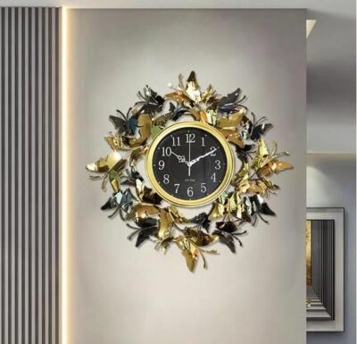 Modern Luxury Double Sided Wall Clock Silent Gold Clocks Wall Home Decor Luxury Living Room Decoration Watches Home Design Gift (Butterfly Clock), Analog, Metal, 55 Cm, 55 Cm