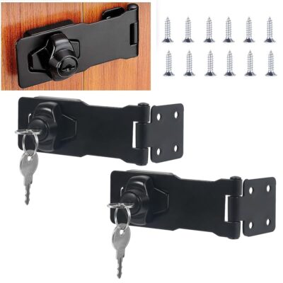 HASTHIP 2 Set Drawer Lock with Keys – 3" Metal Locking Hasp for Cabinet, Wardrobe & Desk (Black)