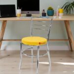 Steel Dining Chair Multipurpose use with a Leather Cushion Steel Chrome Chair with Ring (1, Yellow)