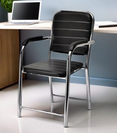 Chair Visitor Chair with arm Rest with Steel Frame and Cushioned seat Back Chair Without Wheels (1, Black, Heavy 1)