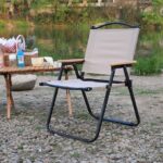 Alloy Steel Portable Foldable Chair for Camping, Travel, Fishing | Ultralight Outdoor Compact Khaki Chair with Armrests | Medium Size Aluminum Frame | Foldable Picnic Chair