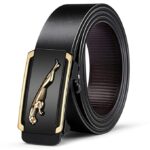GUSTAVE® Men's Slide Lock Leather Belt – Auto Click Buckle, Adjustable 130cm, No Holes (Black)