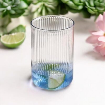 Juice Glasses Set Clear Classic Faluda Glasses with Vintage Style & Vertical Stripes, Ideal for Milkshakes, Juice, Cocktails, Iced Coffee, and Water Durable Plastic Drinkware (6 Pcs) 18 ML