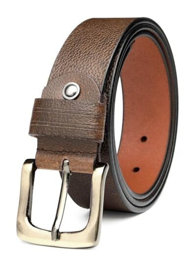 MISTERCRAFT Men's Genuine Leather Textured Belt – Black, Durable & Adjustable