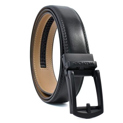 WildHorn Men's Genuine Leather Auto-Lock Belt | Adjustable up to 48” | Formal & Casual Wear | Gift Box