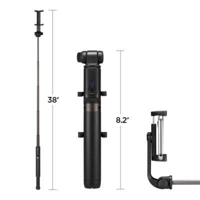 Spigen S540 Selfie Stick Tripod [Reinforced Tripod Stand] with Wireless Blutooth Remote, All-in-One Phone Tripod for iPhone, Samsung Android, Camera, GoPro and More - Black