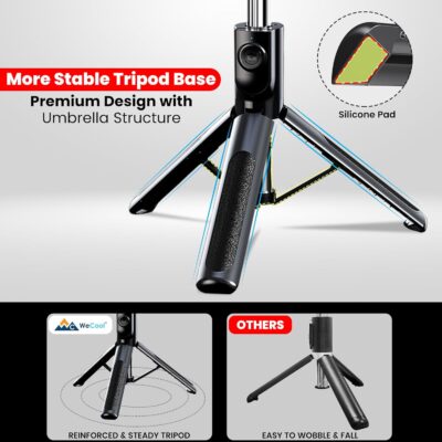 WeCool S2-Ultra Selfie Stick Tripod, 7sec Telescopic Pole with 45inc/115cm extendable Selfie Stick, Wireless Bluetooth Remote for Photoshoot & Vlogging, Compatible with iPhone & Android