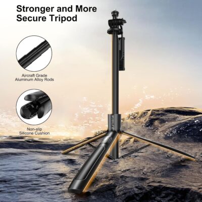Mobilife Long Selfie Stick with Tripod Stand Aluminum 61 inch Multifunctional Bluetooth Tripod for Mobile Phone Vlogging Live Stream 1/4" Screw for Mirrorless/Action Camera Ring Light Gopro, Black