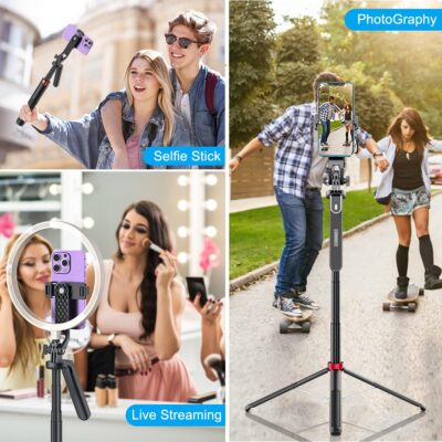 71-inch Selfie Stick Tripod 360 Degree Rotation Rechargeable Remote Quadripod Stand Gimbal Handle for Mobile Phone Camera Gopro 360° Panoramic Shooting Vlogging Live Stream