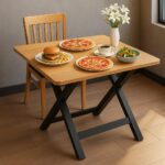 Multi-Purpose Portable & Foldable Wooden Dining Table Desk for Living Room | Bed Room | Made with Engineered Plywood top and Powder Coated Finish for Home & Office (Yellow)(75 * 80)