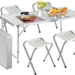 Ignito 4 Feet Multipurpose Aluminum Folding Camping Table with 4 Oxford Mat Chairs & Carrying Handle | Height Adjustable Table for Picnic, Hiking, Garden, Outdoor & Indoor Use (1)