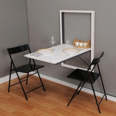 Invisible Bed Wall Mounted Foldable Dining, Computer, Study Table Desk For Adults (Material: MDF, Color: Wool White Top, Size: 25.74 X 36 X 39 Inch) Wool White, Glossy