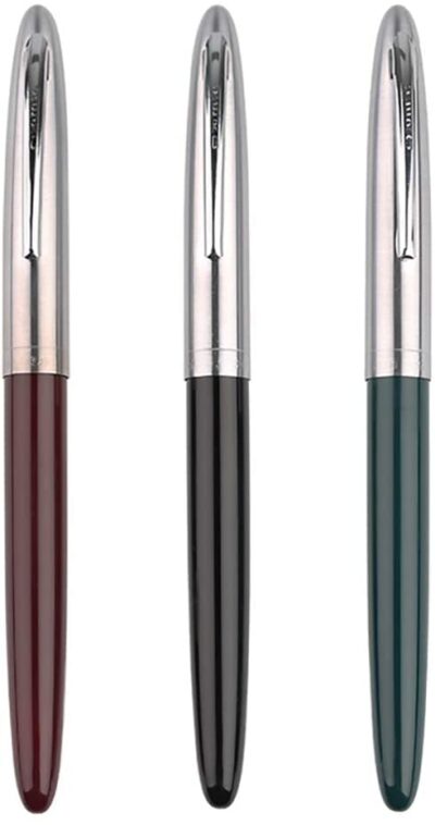 GOLD LEAF Hero Pen Original Fountain Ink Pen Iridium Nib Model 329 Silver Cap, Black Green Maroon - Pack of 3