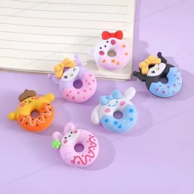 Donut Eraser Set for Kids –Melody, Cinnamoroll, Kurumi, Pom pom purin Fun Cartoon Character Erasers for Kids, School & Stationery Gifts (Cinnamoroll Donut Cartoon Eraser (Blue))
