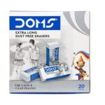 Doms Non-Toxic Dust Free Extra Long Eraser Box Pack | For Clean & Clear Erasing | Stationery Gift Item for Kids & Students | Pack of 20 Pieces