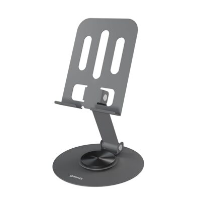 Geonix Trek M3 360° Rotatable & Foldable Mobile Phone Stand – Metallic, Adjustable Height & Angle, Universal Holder for Smartphones & Tablets (Grey)