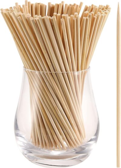 8 Inch [4mm Thick, 100pcs] Premium Bamboo Skewers, Professional BBQ Wooden Sticks for Grilling Kebab, Tandoori, Paneer Tikka, Party Appetizers, Crafts, Fruits