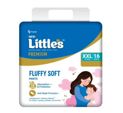 Little's UltraSoft Plus Baby Diapers with 12-Hour Absorbent Protection - XXL (16 Count)