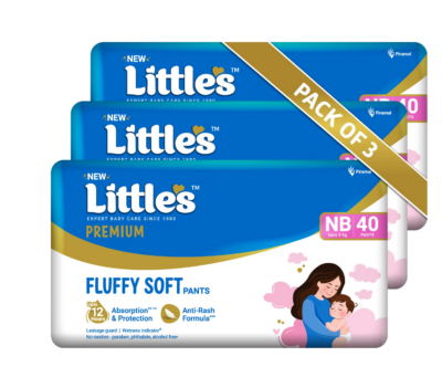 Little's Comfy Newborn Baby Diaper Pants, 120 Pieces – 12 Hours Absorption with Wetness Indicator