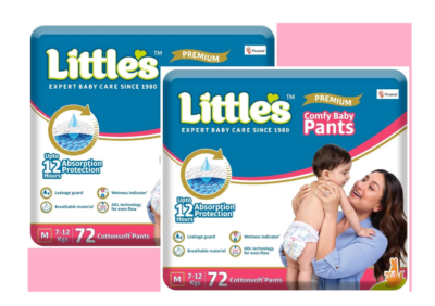 Little's Premium Comfy Baby Pants Medium Size Diapers Pack of 2 (144 Pieces) | Ultra Soft Comfort & Long-Lasting Protection